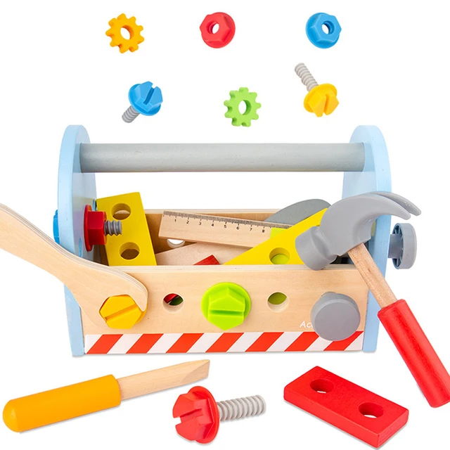 Kids Toolbox Toy Wooden Pretend Game Puzzle Montessori Disassembly Set Simulation Multifunctional Repair Carpenter Tool Boy Gift 3