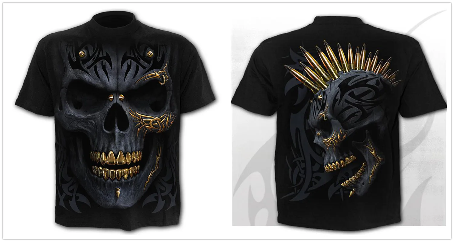 Mens 3D Skull T-Shirt - Punk Summer Streetwear Top O-neck Sizes XXS-5XL