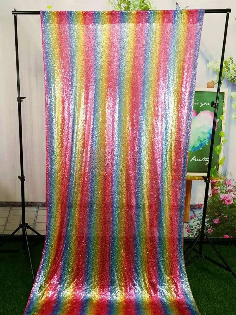 

Shinybauty 7X7FT Rainbow Color Birthday Curtain Fabric Backdrop Sequin Birthday Party Wall Background Decoration -M190812