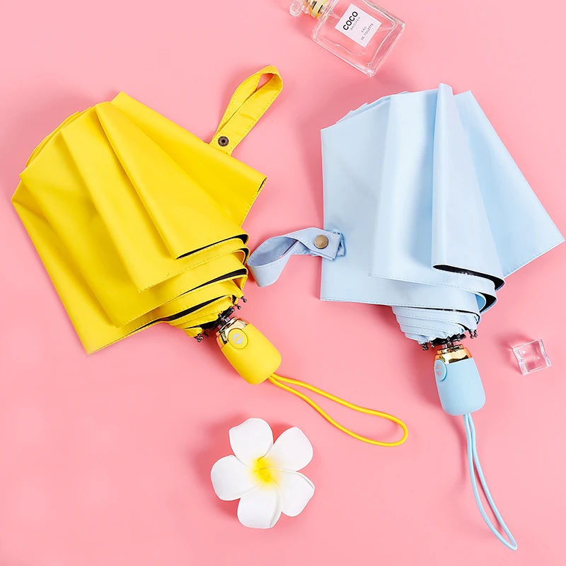Mini Automatic Portable Umbrella Women Folding Uv Protection Umbrella Black Coating Rain Sun Umbrella Paraplu Rain Gear MM60YS