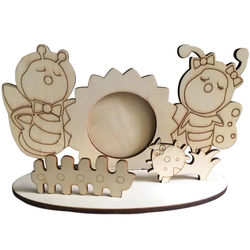 Wooden Photo Frame Животное пчела панда набор бумажной посуды баннер фото рама гирлянда конфетти коробка конфет для детского душа День рождения Свадьба - Цвет: Wooden Photo Frame