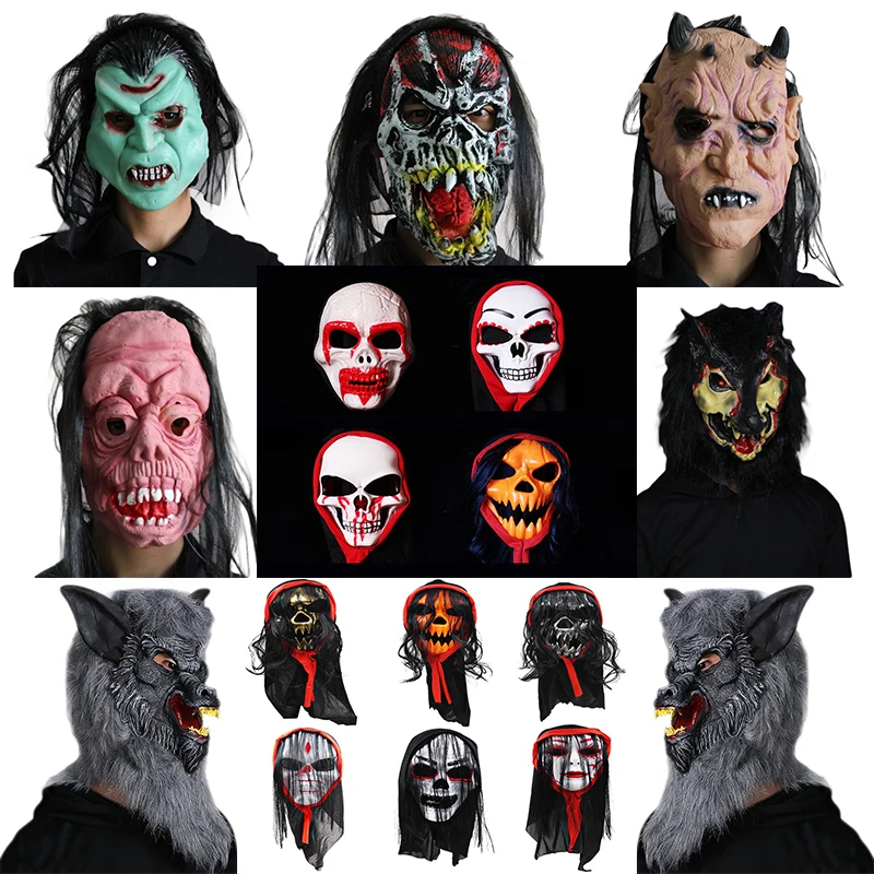 

Creepy Latex Mask With Hair Halloween Mask Scary Teens Adult's Play Latex Realistic Crazy Party Props Mask Halloween Costume
