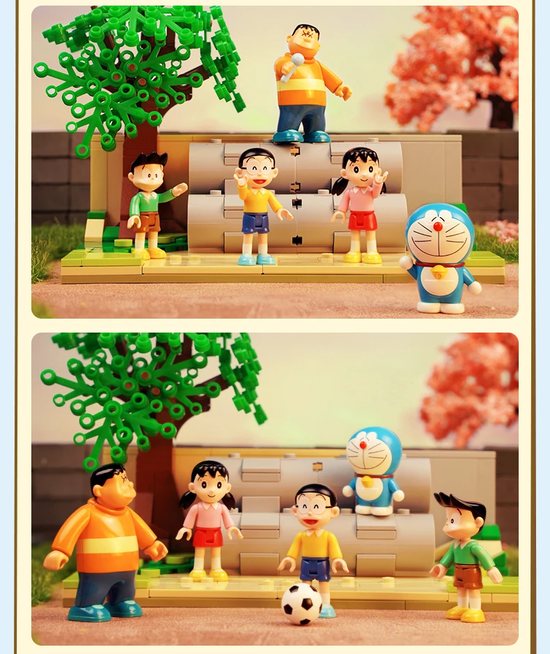 2021 new classic anime Doraemon restoration cement pipe open space scene model building block toy building block girl boy toy