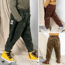 Детские штаны с вельветом для мальчиков, зимние свободные штаны в западном стиле, Осень-зима г. Новые стильные вельветовые штаны для маленьких мальчиков