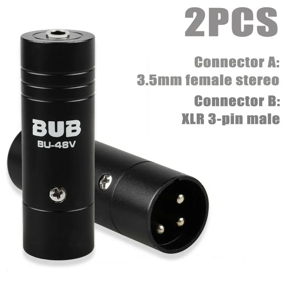 Adaptador XLR de 3 pines para Discos musicales, conector adaptador macho a adaptador estéreo hembra de 3,5mm con conversor de potencia fantasma integrado, 2 uds.