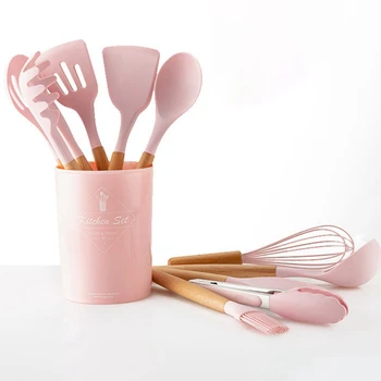 

9pcs/box Pink Cooking Tools Set Premium Silicone Utensils Turner Tongs Spatula Soup Spoon Non-stick Shovel Oil Brush Kitchenware