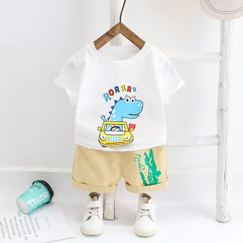 

Children's Clothing Boy Summer Suit 2020 New Foreign Children's Short-Sleeved Two-Piece Dinosaur Car Kids Clothes Boys
