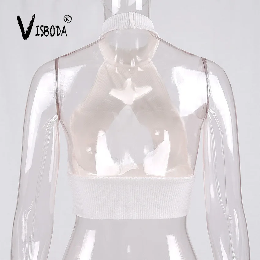Women Sexy Black Cropped Tank Top Fashion White Backless Halter Vest Lady Knitted Hollow Out Sleeveless Bralette Top Party Wear