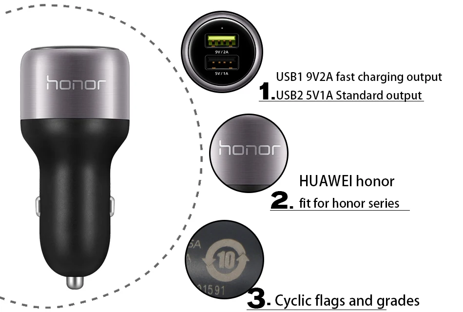 huawei Supercharge CP31, автомобильное зарядное устройство, 9 В, 2 А, 18 Вт, Макс., двойной USB с 2А типом C, кабель для передачи данных