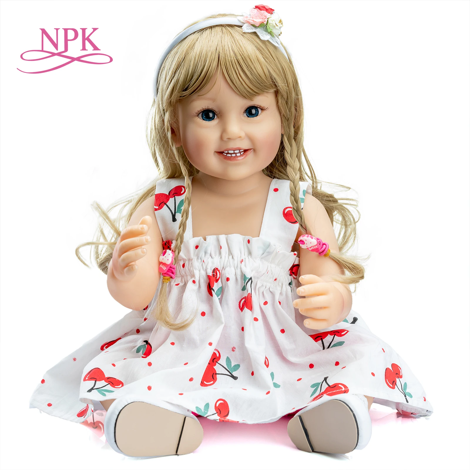 NPK 55 см оригинальный новорожденный малыш девочка с длинными светлыми волосами