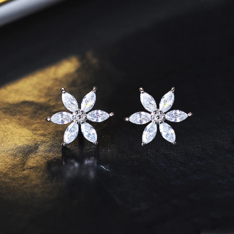 

Elegant 925 Sterling Silver Six-Petaled Flower Earrings Jewelry Cubic Zirconia Stone Earrings Fashion Women Favourites