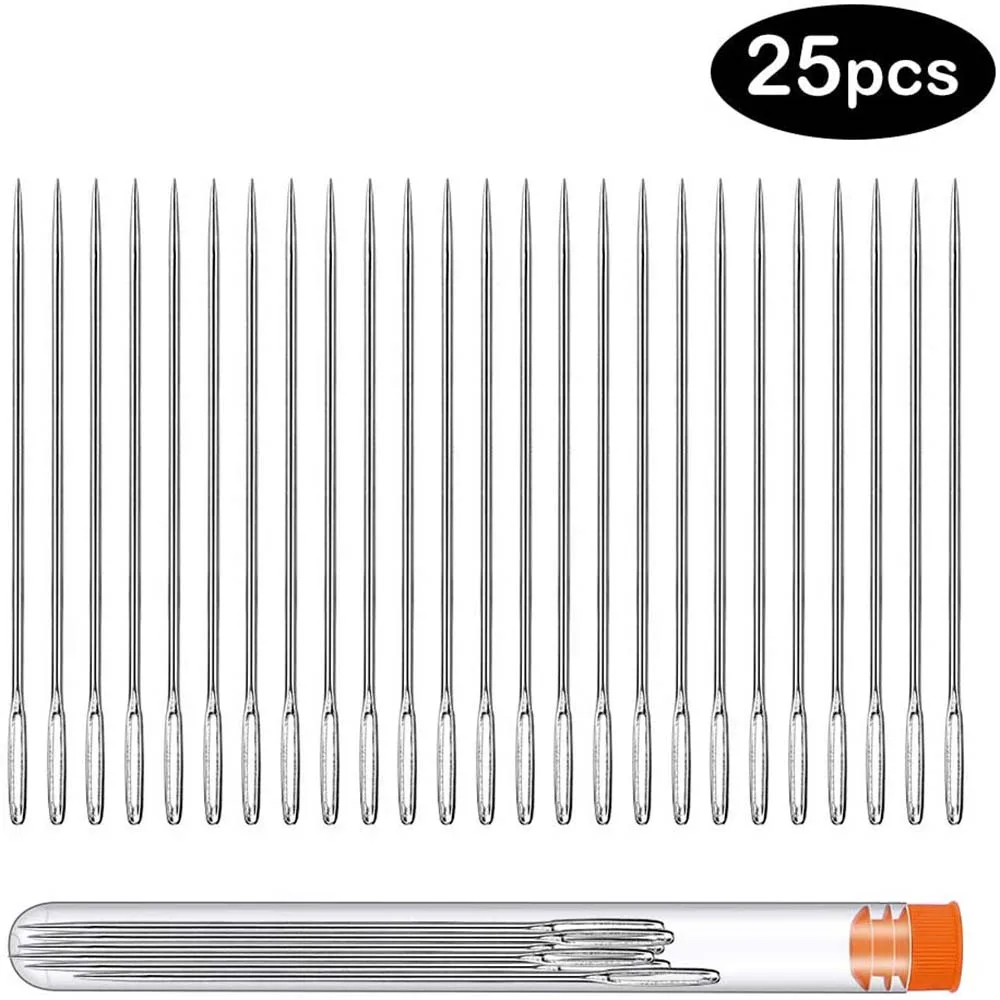 

LMDZ 25 Pcs Large Eye Sewing Needles, 1.3 inch Stitching Needles, Handmade Leather Needle Embroidery Thread Needle