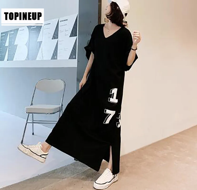 

Plus Size Women's Maxi Dress Mori Girl Style Letter Printing Short Sleeve Loose Casual Sundress T Shirt Beach Dresses Robe Femme