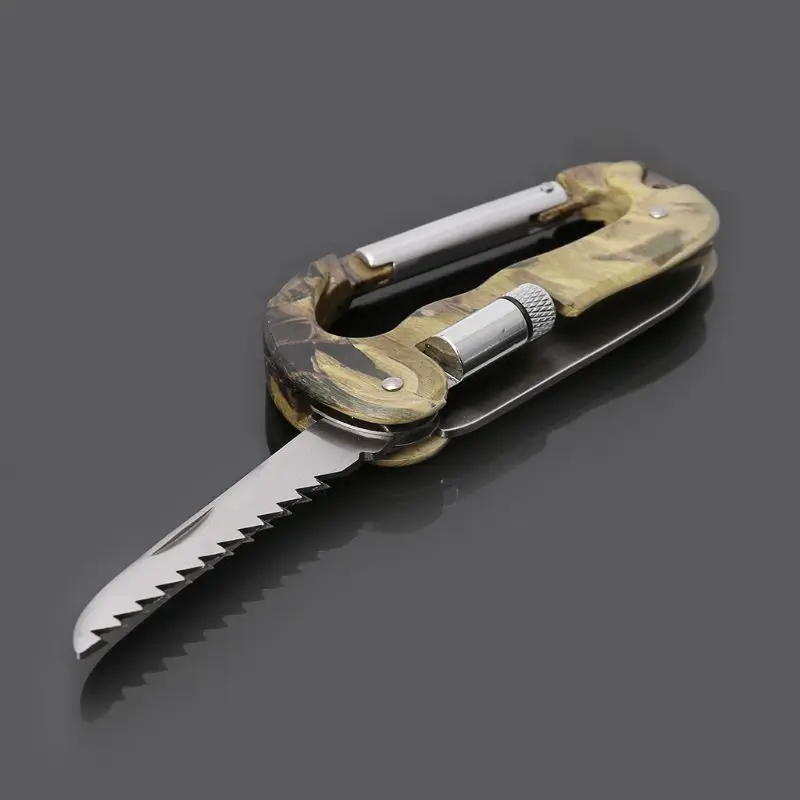 Открытый EDC Многофункциональный Инструмент Тактический Камуфляж Кемпинг Альпинизм Карабин Крюк нож светодиодный A6HC