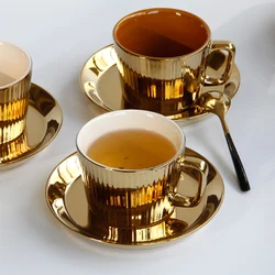 Nordic Simple Ceramic Coffee Cup and Saucer Set Luxury Gold Coffee Cup Home Cup Milk Cup Afternoon Cup