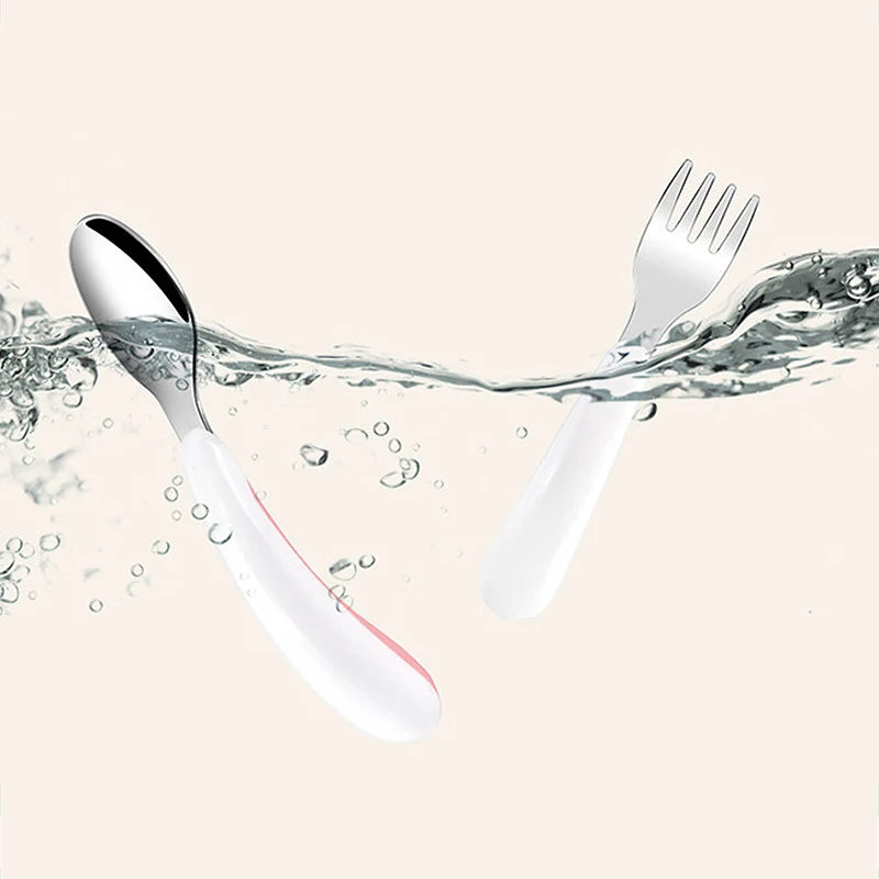 Heat-Resistant Baby Utensil Spoon Fork Set with Travel Safe Case Toddler Babies Children Feeding Training Spoon Easy Grip J74
