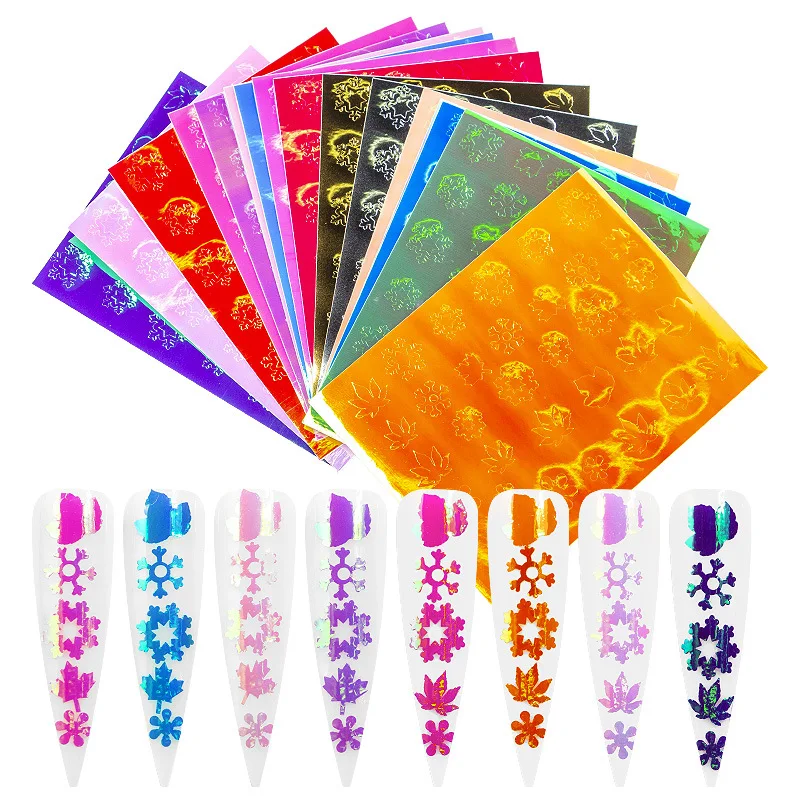 

16PCS Nail Laser Holographic Strip Tape Nail Art Stickers DIY Foil Decal Maple Leaf Decorations Set