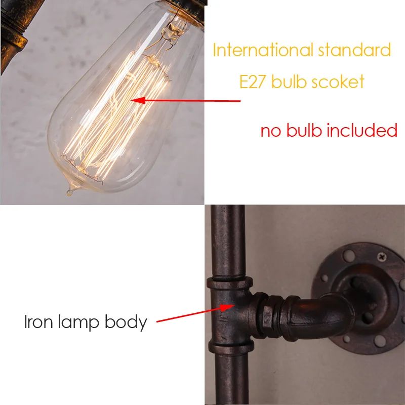 Retro Wall Lamp Industrial Creative Entrance Hallway Lighting Iron Pipe Restaurant Wall Lamp Cafe Industrail Vintage Sconce
