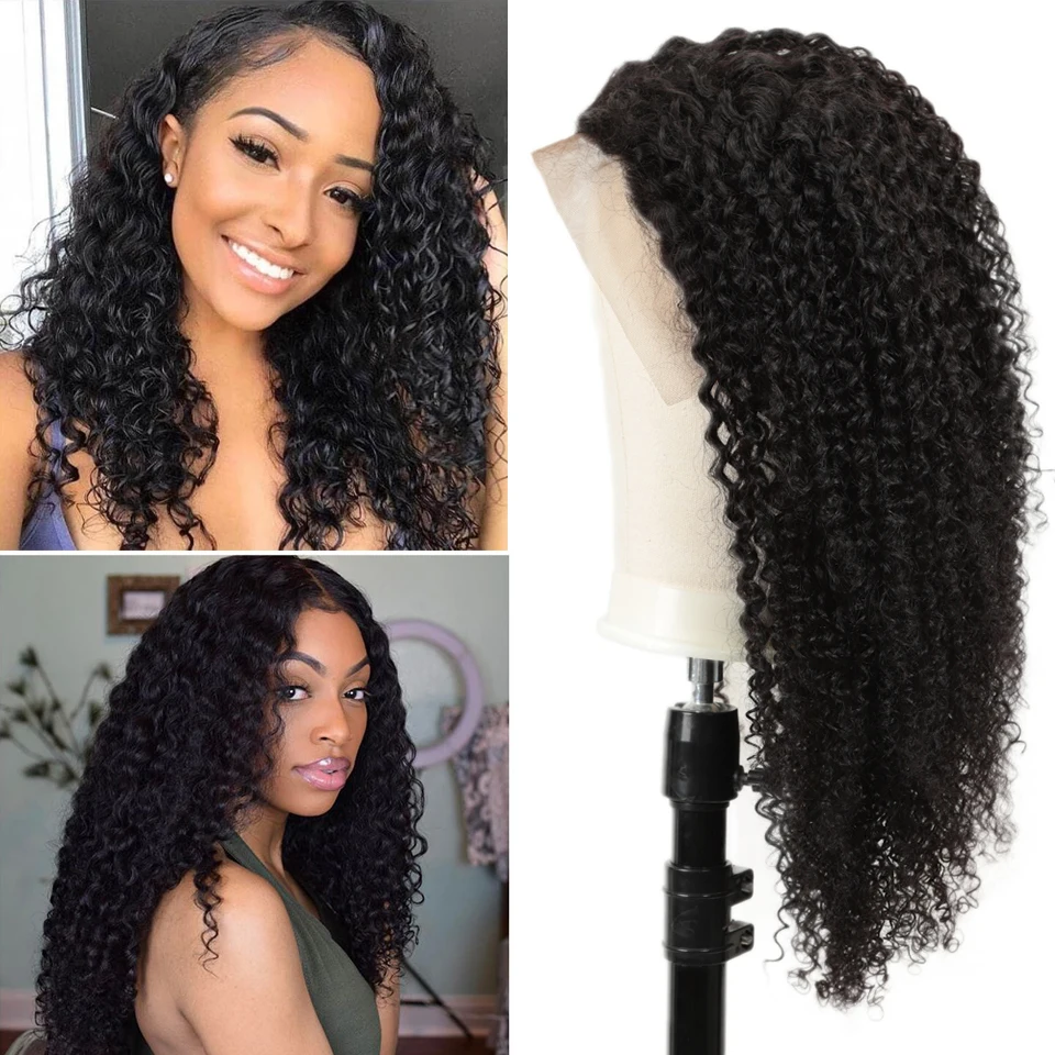 Comprar Joedir 250 densidad peluca con encaje Pre desplumado de encaje frontal pelucas de cabello humano brasileño Afro rizado peluca para mujer peluca frontal de encaje rizado