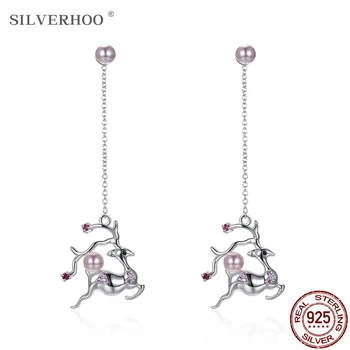 

SILVERHOO S925 Sterling Silver Drop Earrings With Pearls For Women Sika Deer Personalized Fashion Party Earrings Trend 2020