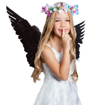 

Kids Baby Girl Photography Props White Black Fairy Angel Feather Wings Party Decor Adult Costume Outfit Fotografia Accessories