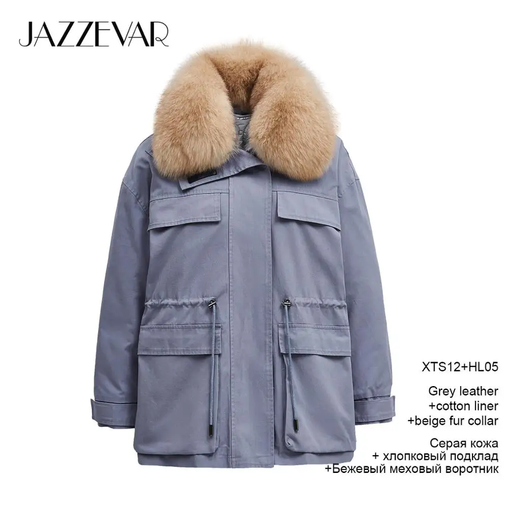 grey coat Beige fur JAZZEVAR Зимнее новое поступление зимнее женское пальто высокого качества с меховым воротником свободная верхняя одежда модная женская парка K9067 - Цвет: grey coat Beige fur
