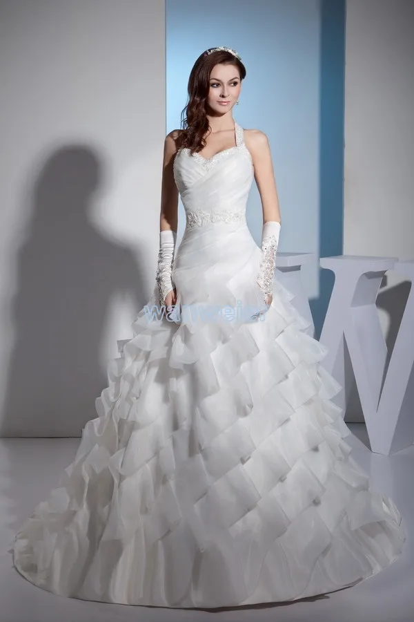 

free shipping 2016 nastya new design halter custommade size/color bridal gown appliques marry dress white big size wedding dress