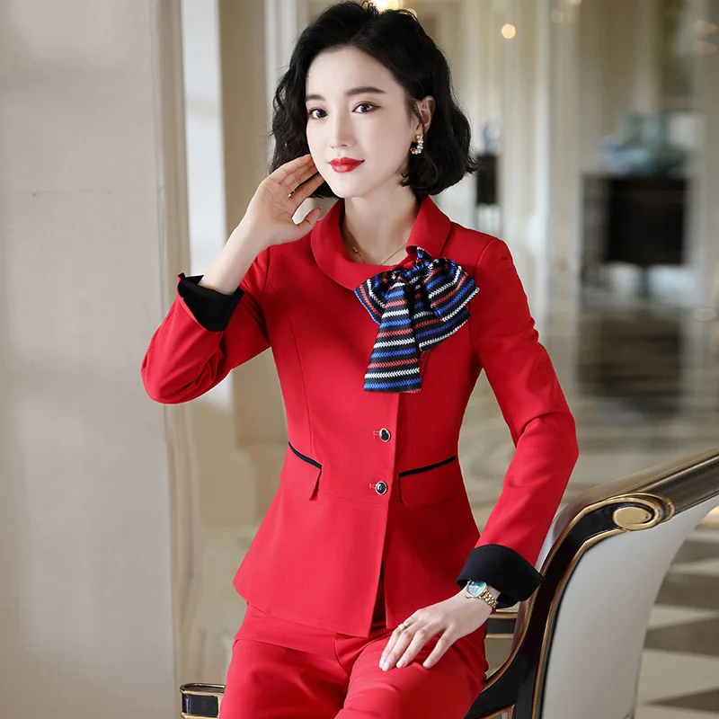 

IZICFLY New Style red blazer set women pant suits set for work Office Uniform Design Elegant Business trouser suit plus size 4XL