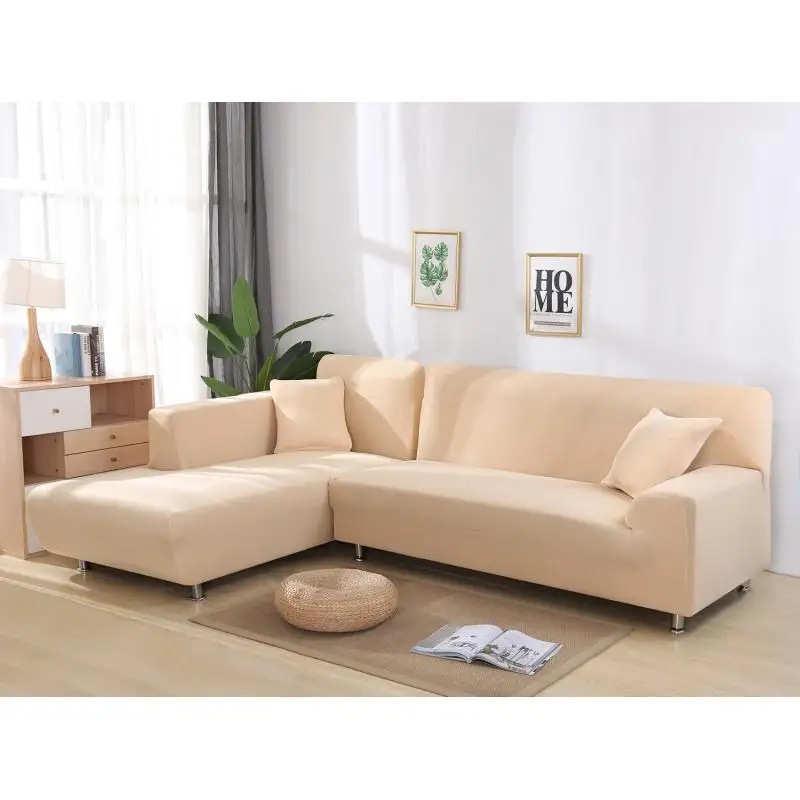 beige Сплошной цвет плотный обертывание полиэфирный чехол для дивана эластичный заказ 2 шт чехол для дивана если l-стиль угловой диван Капа де диван - Цвет: beige