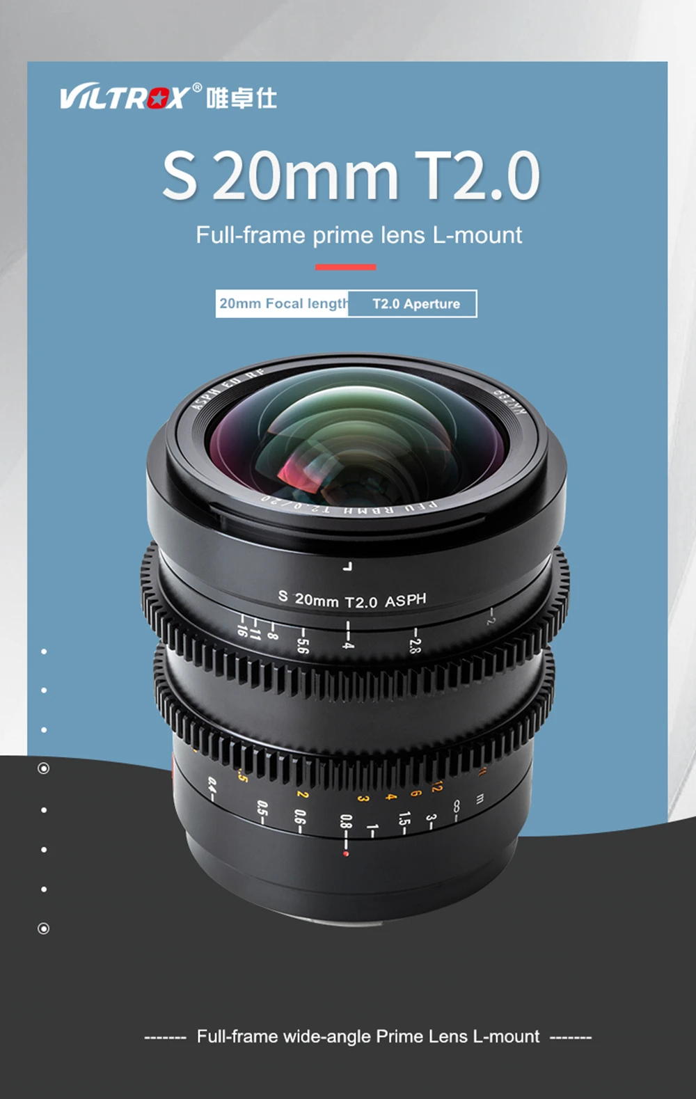 Viltrox 20mm T2.0 Full Frame Wide-angle Cinema Lens For Leica L
