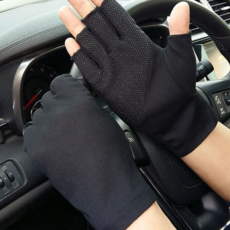 Driving sunscreen gloves men's thin half-finger gloves half spring and summer non-slip cycling fingerless gloves breathable B93