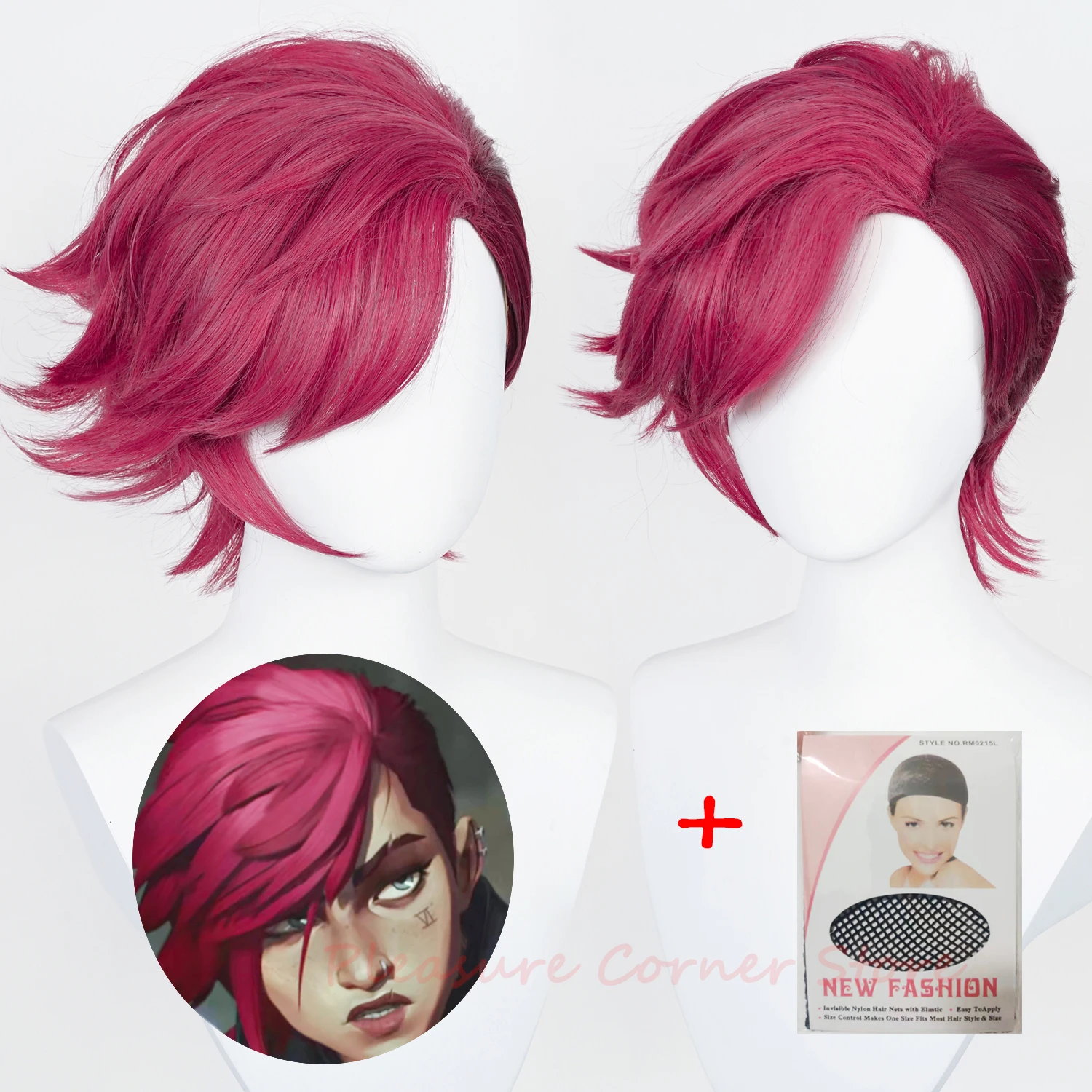 Game LOL Arcane Vi Cosplay Wig VI Deep Rose 30cm Short Heat Resistant Synthetic Hair Role Play Wigs ladies halloween costumes