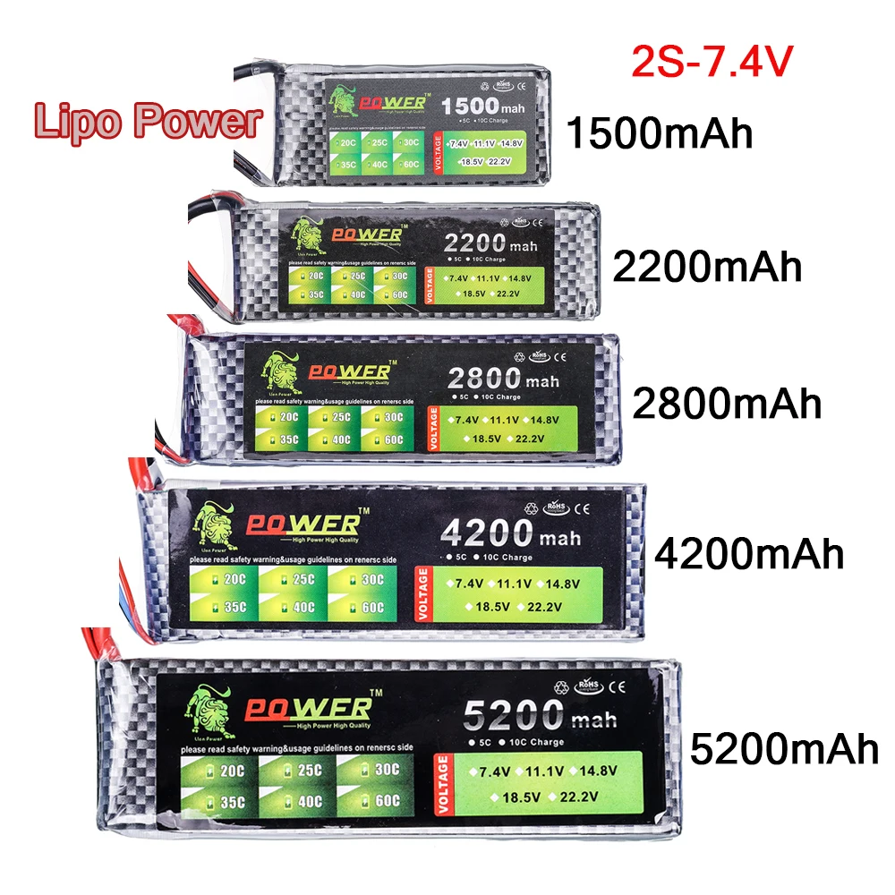 Аккумулятор Lipo 2S 7 4 В 1500 мАч 2200 2800 4200 5200 аккумулятор с разъемом XT60 | Игрушки и хобби