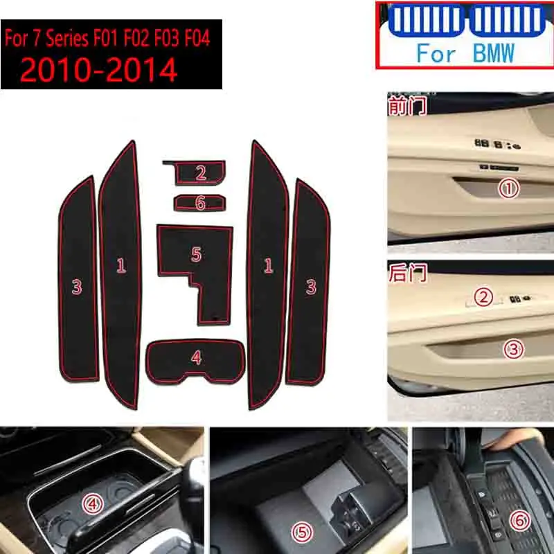 

Car Styling Door Groove Mat Gate Slot Cup Anti Slip Slot Mats Pads For Bmw Series 7 F01 F02 F03 F04 2010-2014 740LI 750LI Cover