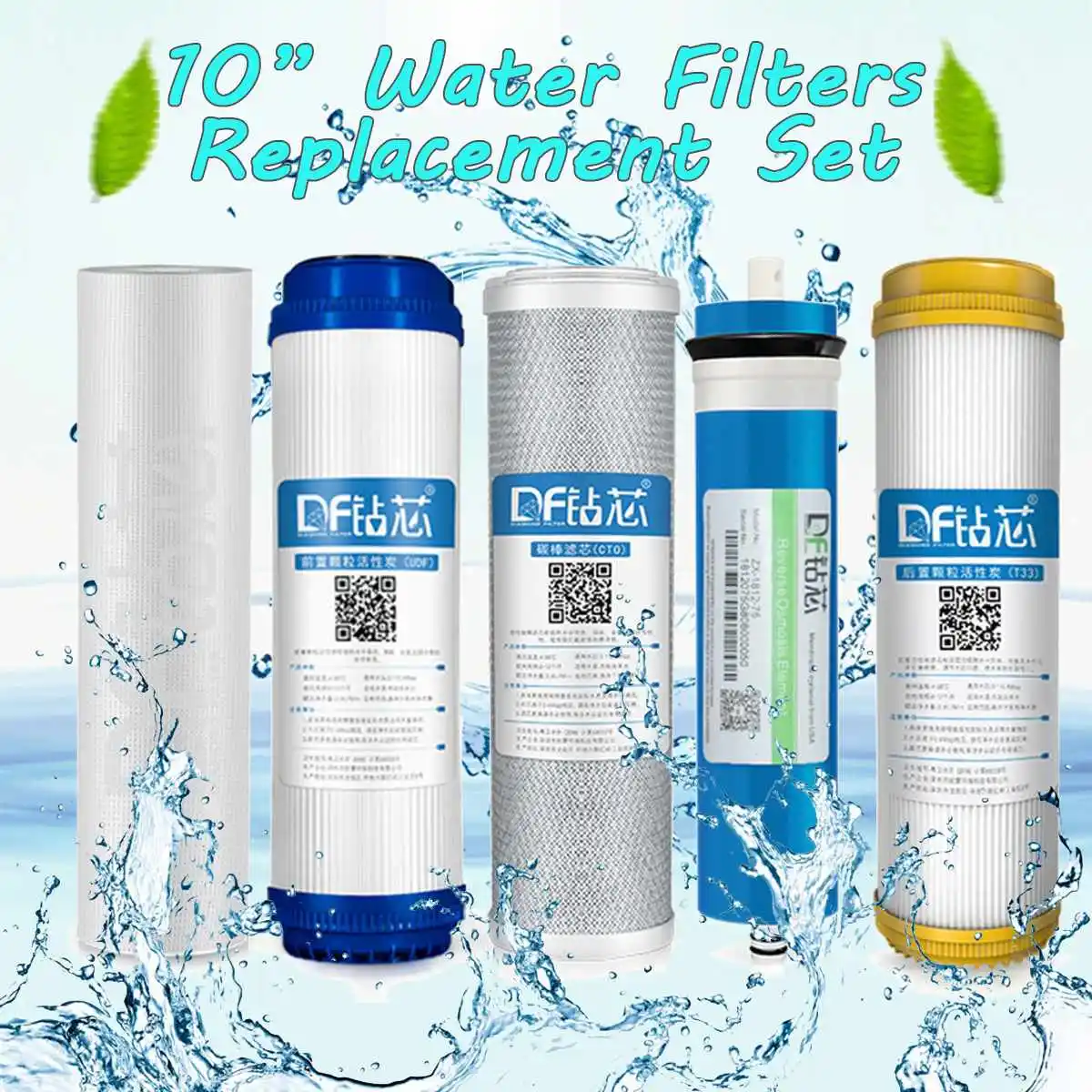 5 Reverse Osmosis RO Water Filters Replacement Set Home Kitchen Water Filter System RO Membrane Household Water Purifier
