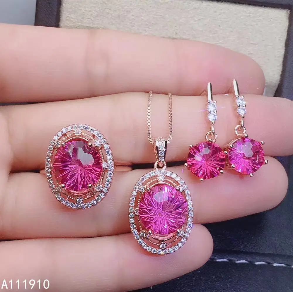 

KJJEAXCMY fine jewelry 925 sterling silver inlaid Natural pink Topaz Necklace Ring Earring ladies female Suit Support Detection