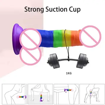 Rainbow Simulation Dildo Realistic Huge Dick with Suction Cup Clitoris Stimulator Silicone Penis Sex Toys for Women Erotic Shop 3