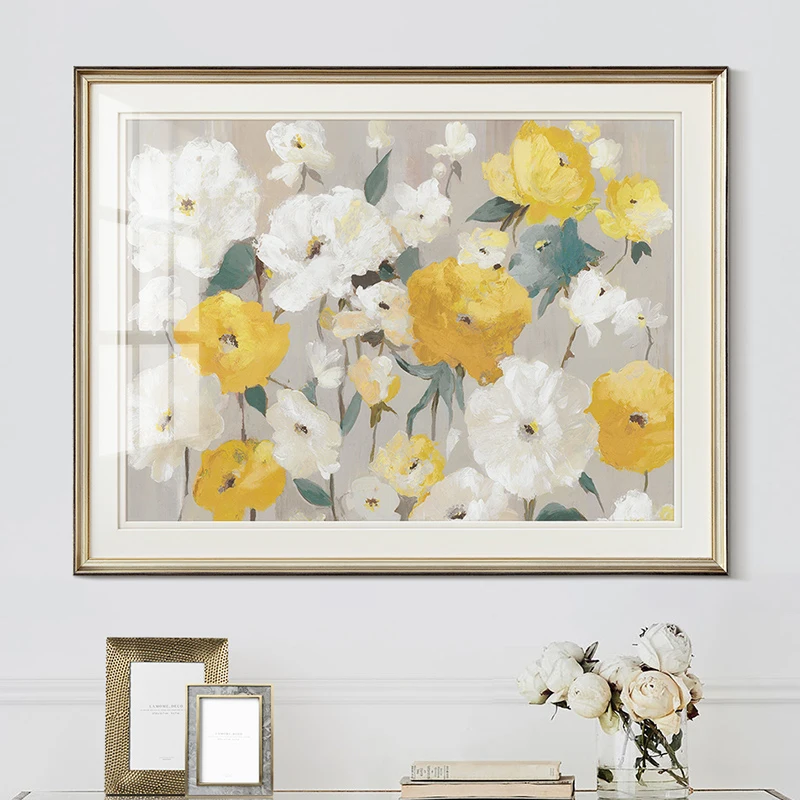 

EECAMAIL American Pastoral Flower Decorative Full Diamond Embroidery Painting No Frame Luxury Mural Corridor Yellow Poppies