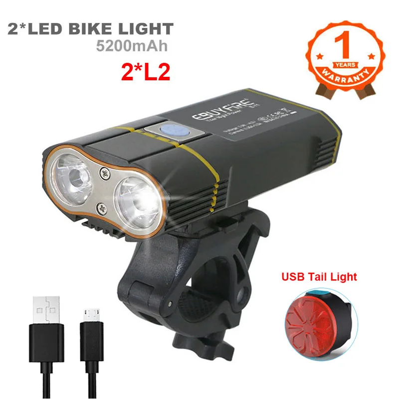 6000LM Bicycle Light 2x XML-L2 LED Bike Light With USB Rechargeable