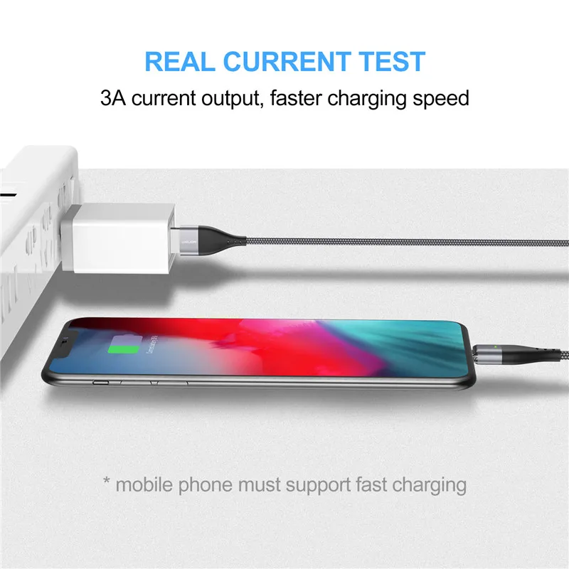 USLION Fast Charging Magnetic Cable 3A Micro USB Type C For iPhone 11 Pro XS Max XR X Samsung S10 Magnet Phone Charger Data Cord
