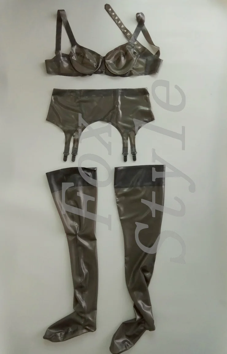 Сексуальный резиновый латексный костюм нижнего белья(бар+ чулок+ подтяжки подвязки) в прозрачном черном - Цвет: trasaprent black
