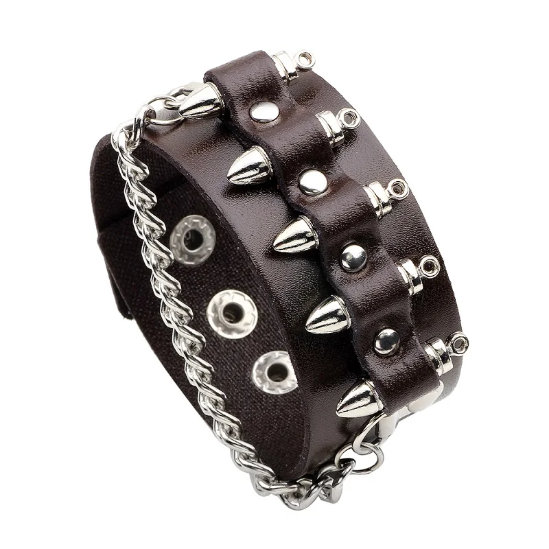 Heavy Metal Black Brown Men Leather Bracelet Rock Statement Skull Bracelets Bangles Gothic Style Personality Charm Jewelry