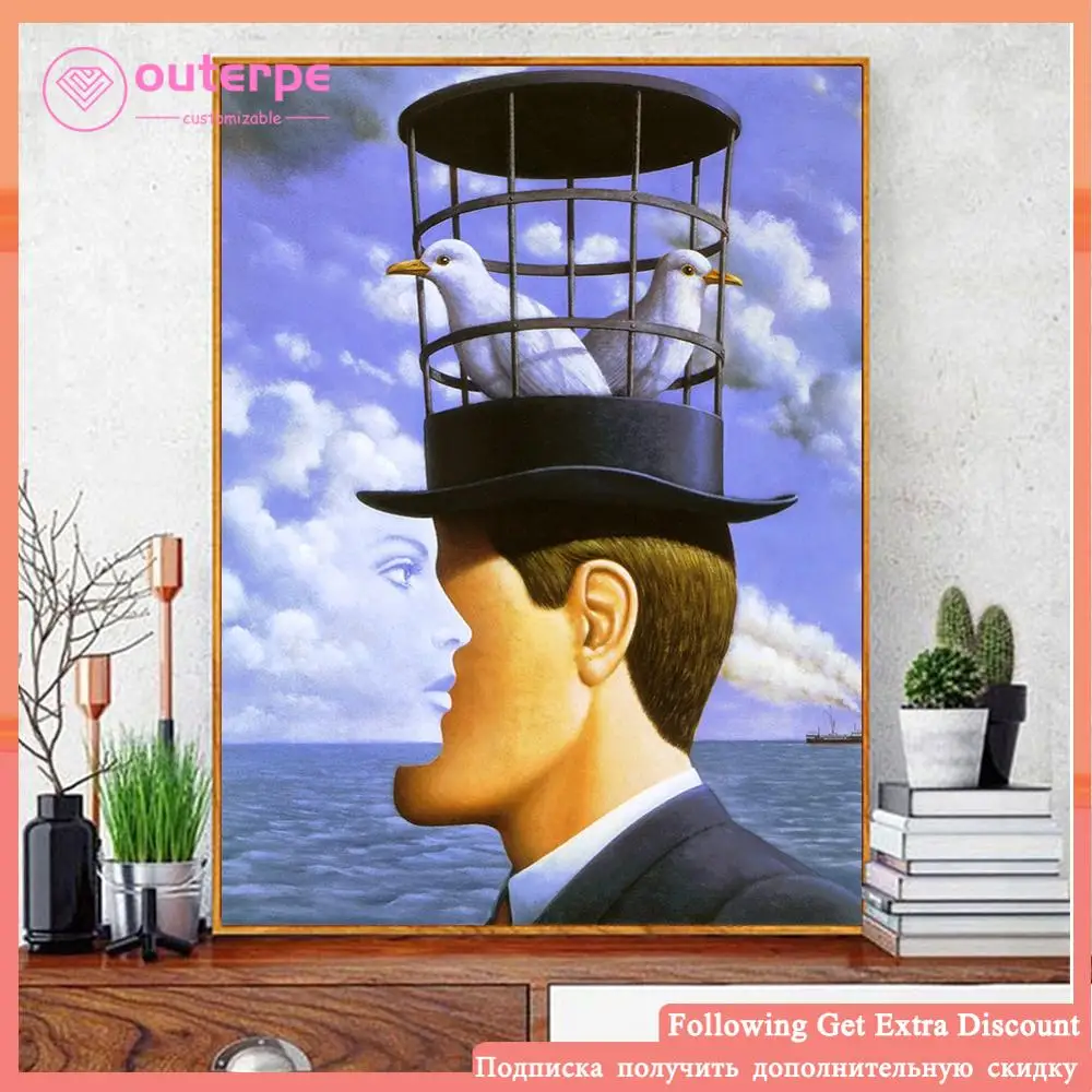 

5D DIY Diamond Painting Surrealism Rene Magritte and His Classic Hat Diamond Embroidery Cross Stitch Diamant Mosaic Home Decor