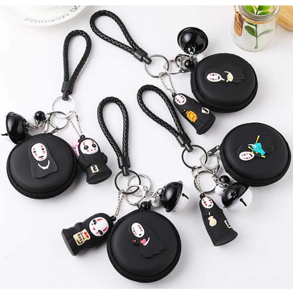 

Japanese No Face Doll Key Ring Pendant Cute Keychain with Metal Bell Couple Key Chain Coin Purse Bags Data Cable Headset Bag