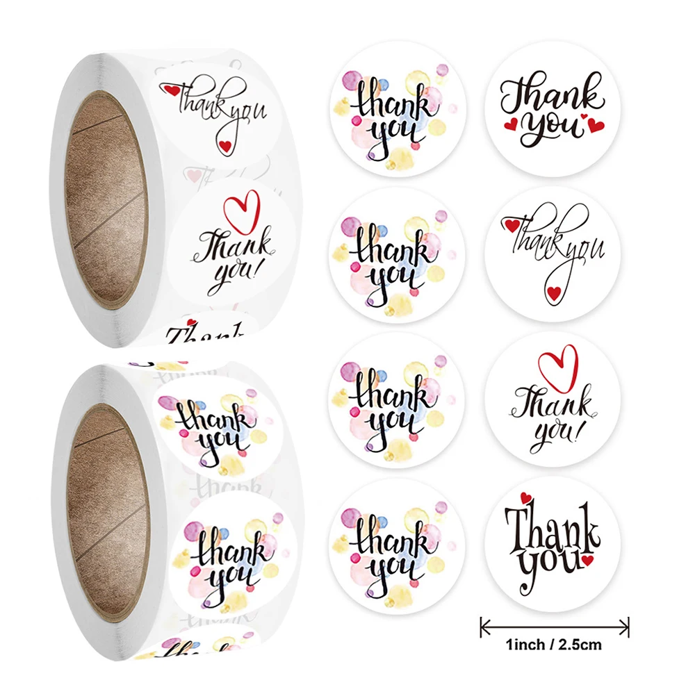 

500pcs 2.5cm Creative Round Thank You Stickers Gift Label Christmas Decorations Stationery Sticker