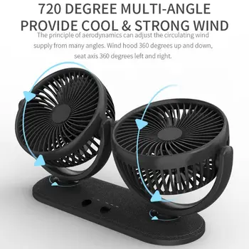 

USB 5V 2A Fan 360° Rotatable Dual Head Car Fan Adjustable 3 Speeds Dashboard Desk Auto Fan for Vehicle Truck Van SUV RV Boat Hom