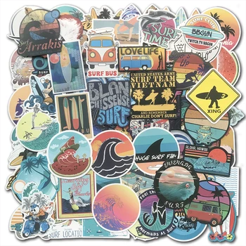 

100PCS Cool Summer Beach Surf Stickers Surfboard Sticker Bomb For Suitcase Phone Laptop Luggage Tablet Water Bottle Decals Pack