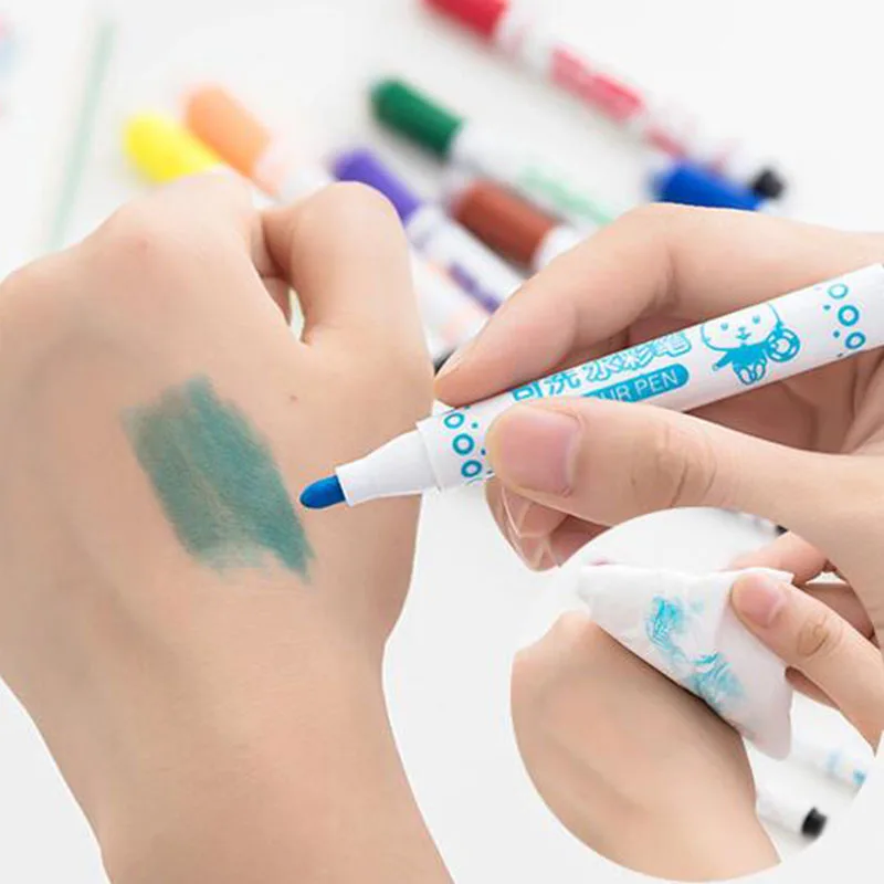 Cores Kawaii Selo Lavável Caneta Aquarela Marcador Bonito Miúdo Papelaria Arte Graffiti Desenho Pintura Fornecimento 12 4 Cheap Láp. cera