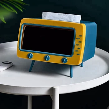 

Creative Desktop TV Shape Multifunctional Tissue Box Tissue Holder Mobile Phone Card Slot Rack Napkin Storage Box
