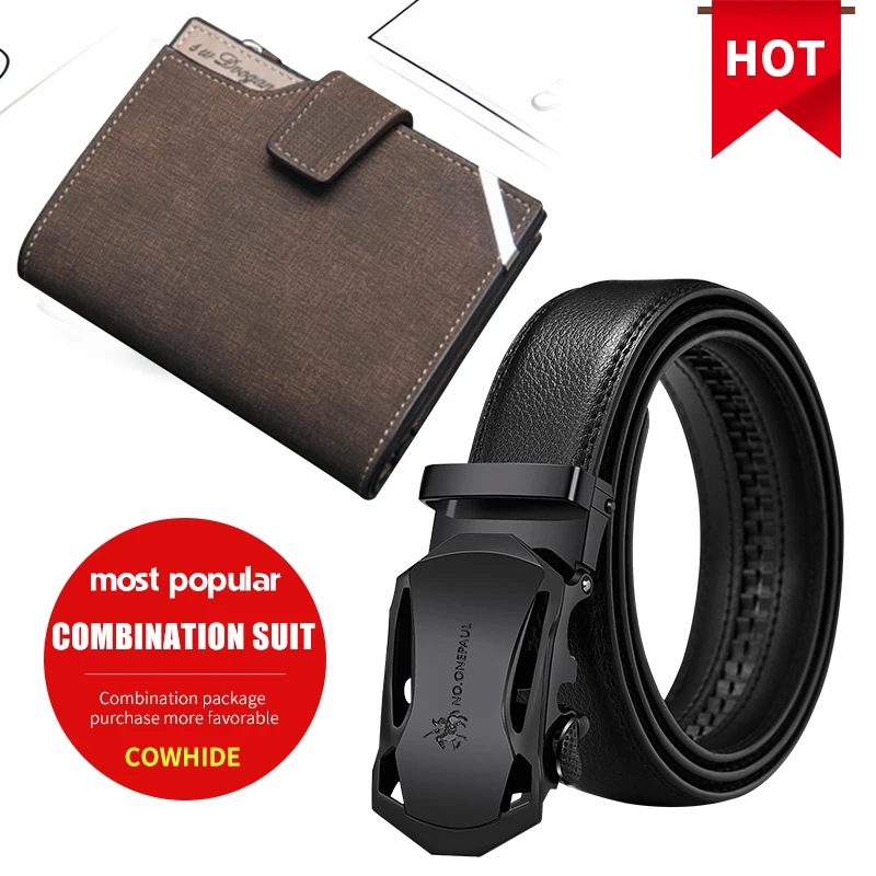 CB-064 -brown NO. ONEPAUL брендовый Модный черный ремень натуральной кожи с автоматической пряжкой мужские ремни из коровьей кожи 3,5 см ширина WQE789 - Цвет: CB-064 -brown